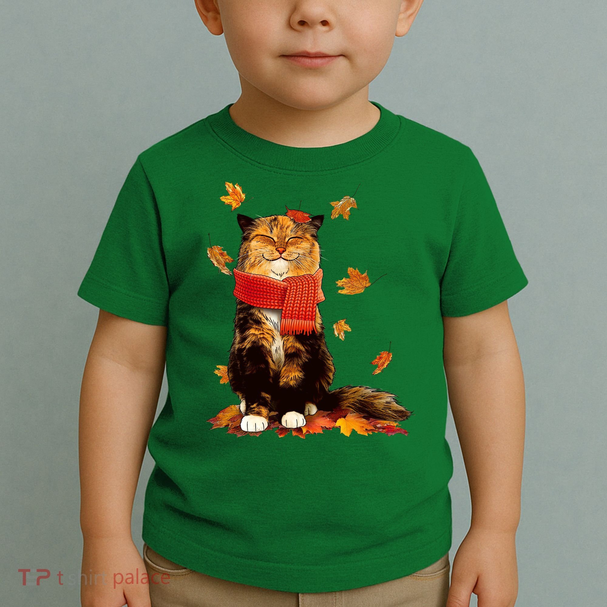 Cute Happy Autumn Cat Fall Season Lover Toddler T-Shirt