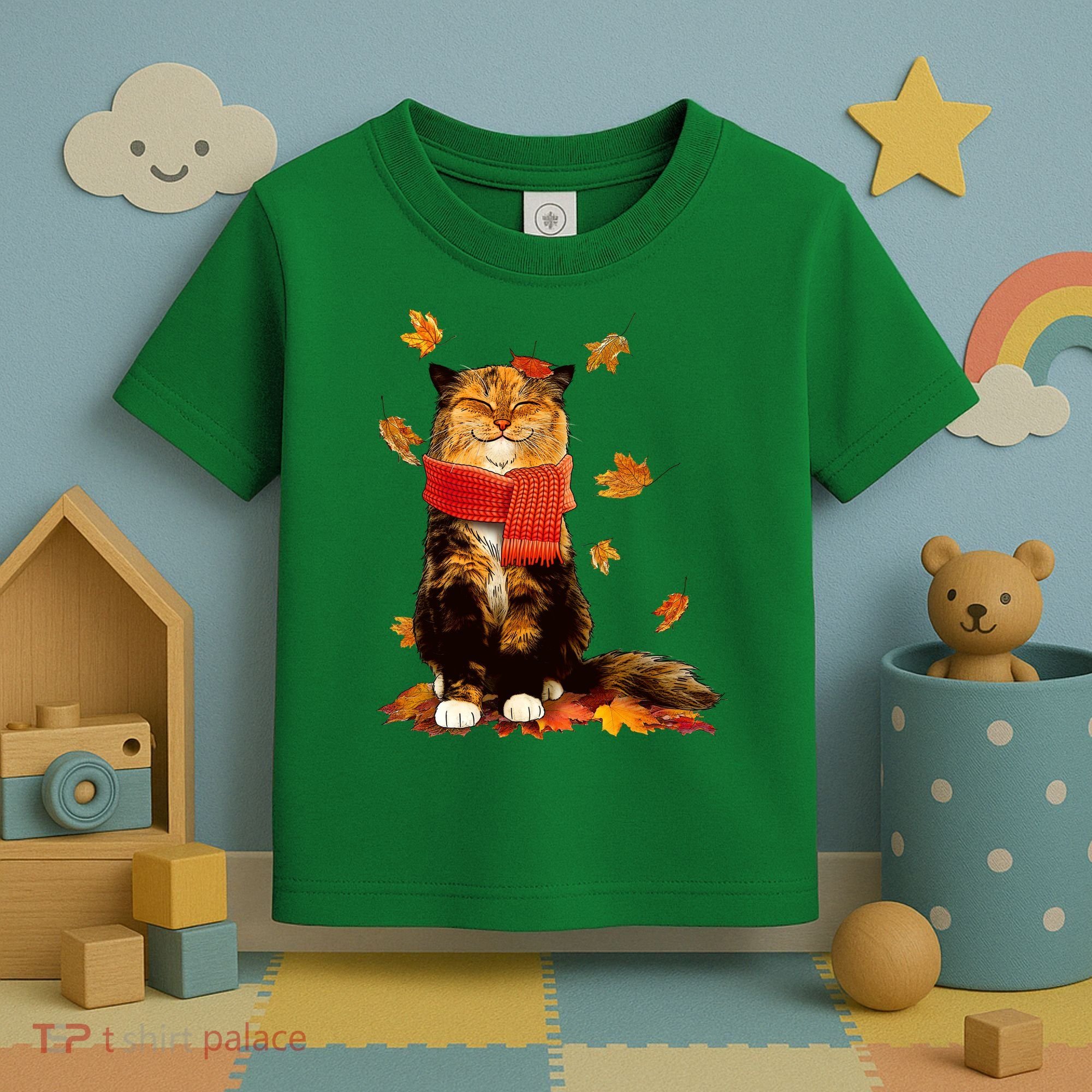 Cute Happy Autumn Cat Fall Season Lover Toddler T-Shirt