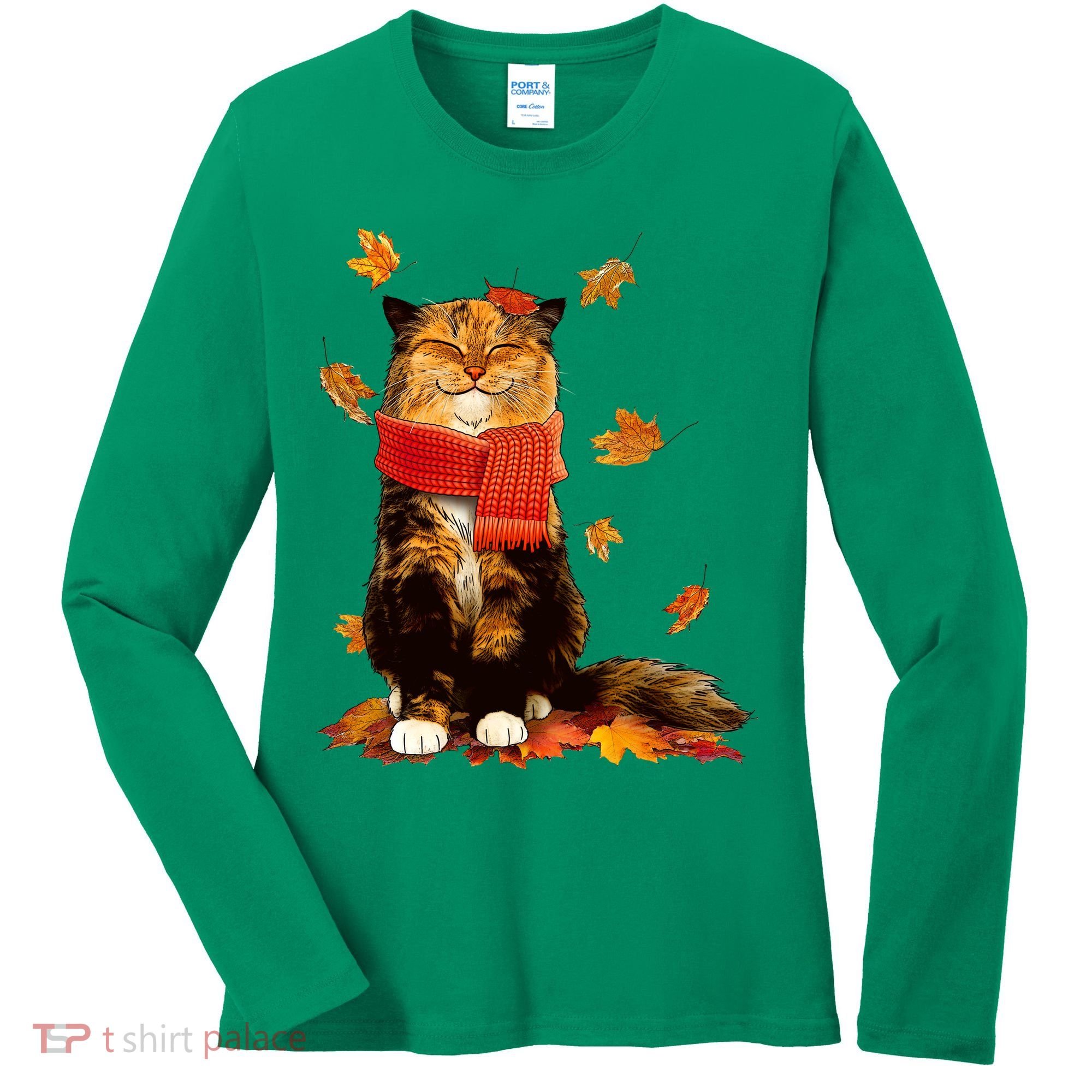 Cute Happy Autumn Cat Fall Season Lover Women's Long Sleeve Shirt