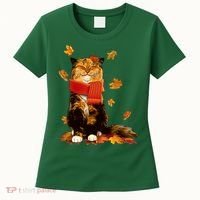 Cute Happy Autumn Cat Fall Season Lover Women's T-Shirt thumb 0