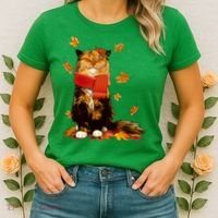 Cute Happy Autumn Cat Fall Season Lover Women's T-Shirt thumb 2