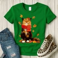 Cute Happy Autumn Cat Fall Season Lover Women's T-Shirt thumb 3