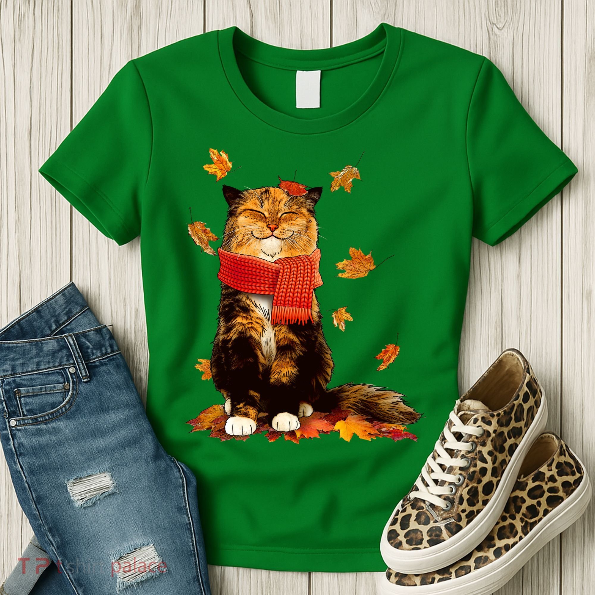 Cute Happy Autumn Cat Fall Season Lover Women's T-Shirt