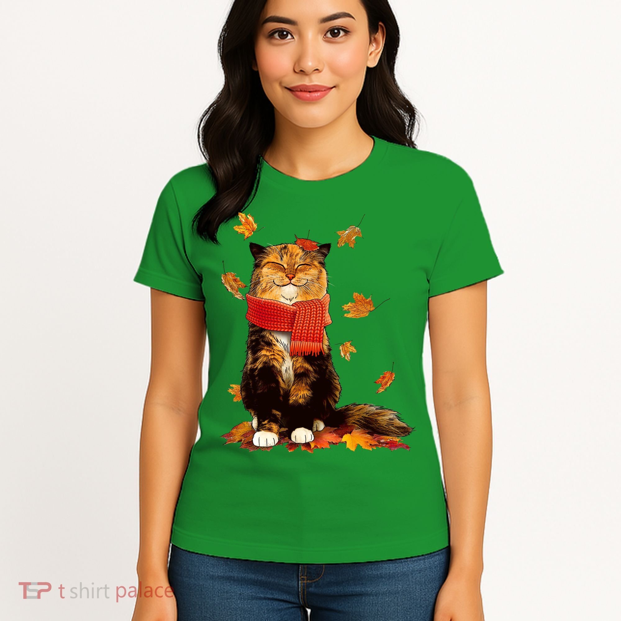 Cute Happy Autumn Cat Fall Season Lover Women's T-Shirt