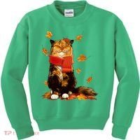 Cute Happy Autumn Cat Fall Season Lover Kids Sweatshirt thumb 0