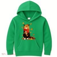 Cute Happy Autumn Cat Fall Season Lover Kids Hoodie thumb 0