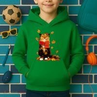 Cute Happy Autumn Cat Fall Season Lover Kids Hoodie thumb 2