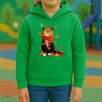 Cute Happy Autumn Cat Fall Season Lover Kids Hoodie thumb 3