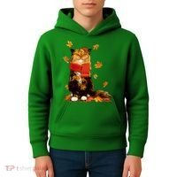 Cute Happy Autumn Cat Fall Season Lover Kids Hoodie thumb 4