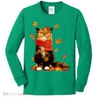 Cute Happy Autumn Cat Fall Season Lover Kids Long Sleeve Shirt thumb 0