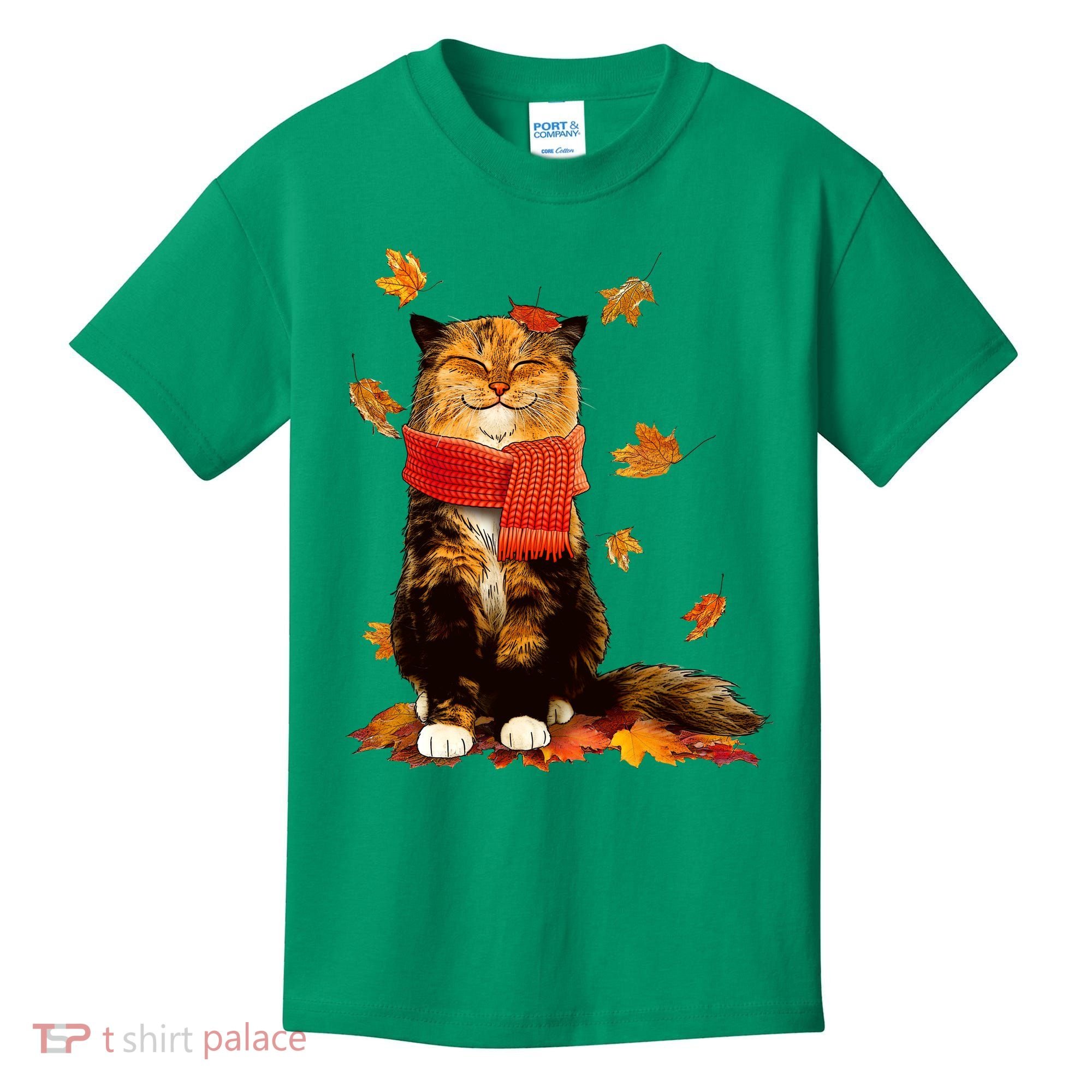 Cute Happy Autumn Cat Fall Season Lover Kids T-Shirt