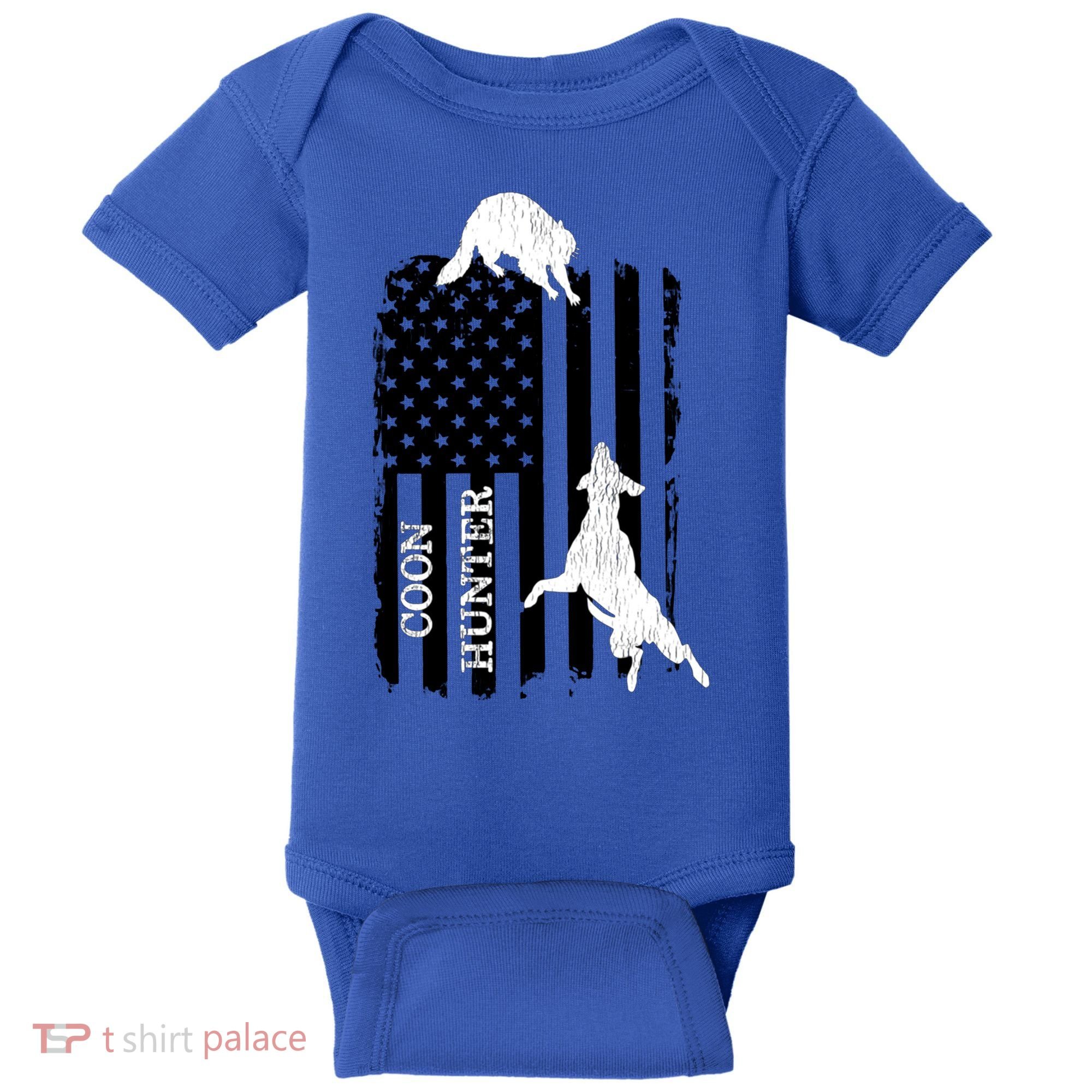 Coon Hunting American Flag Dog Baby Bodysuit