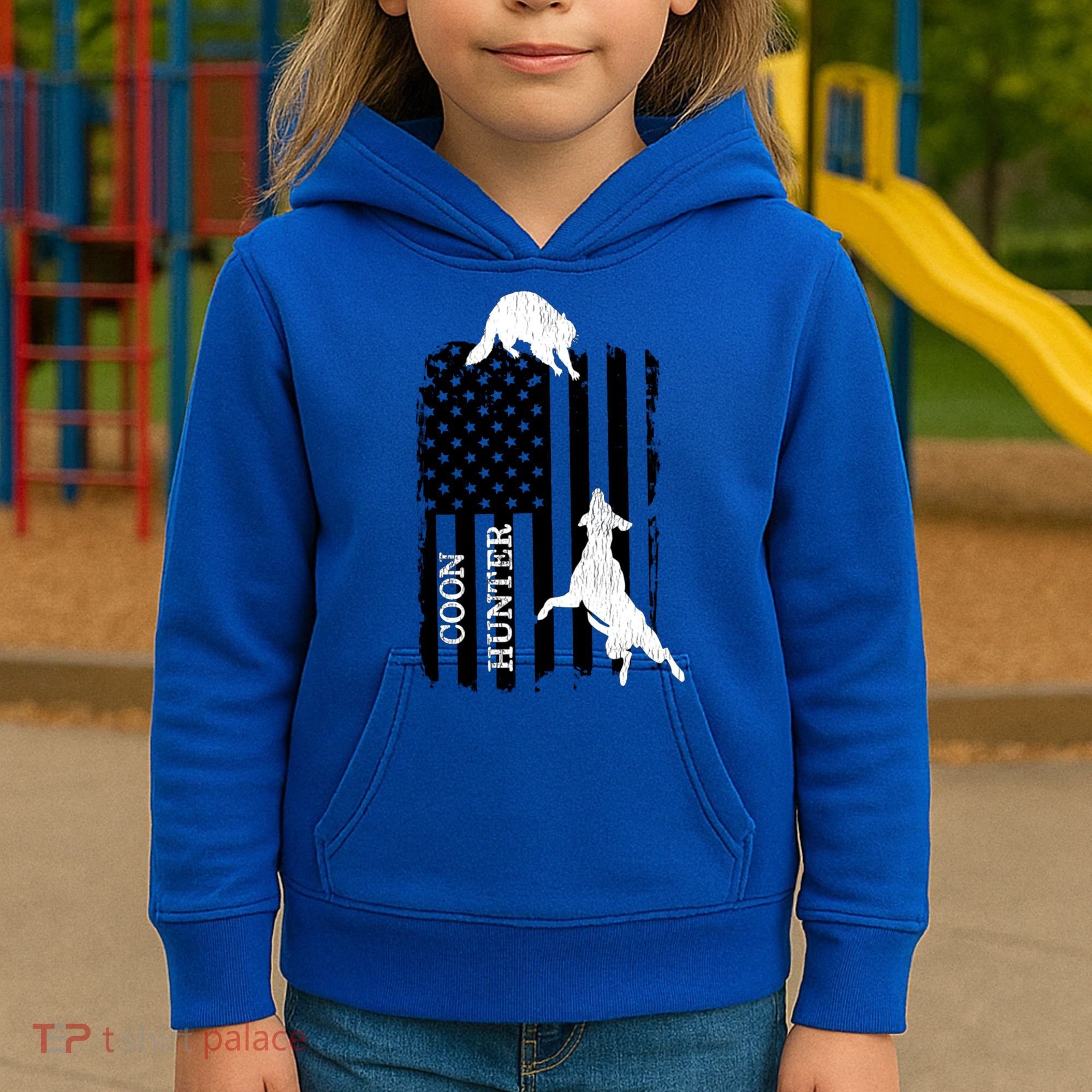 Coon Hunting American Flag Dog Kids Hoodie