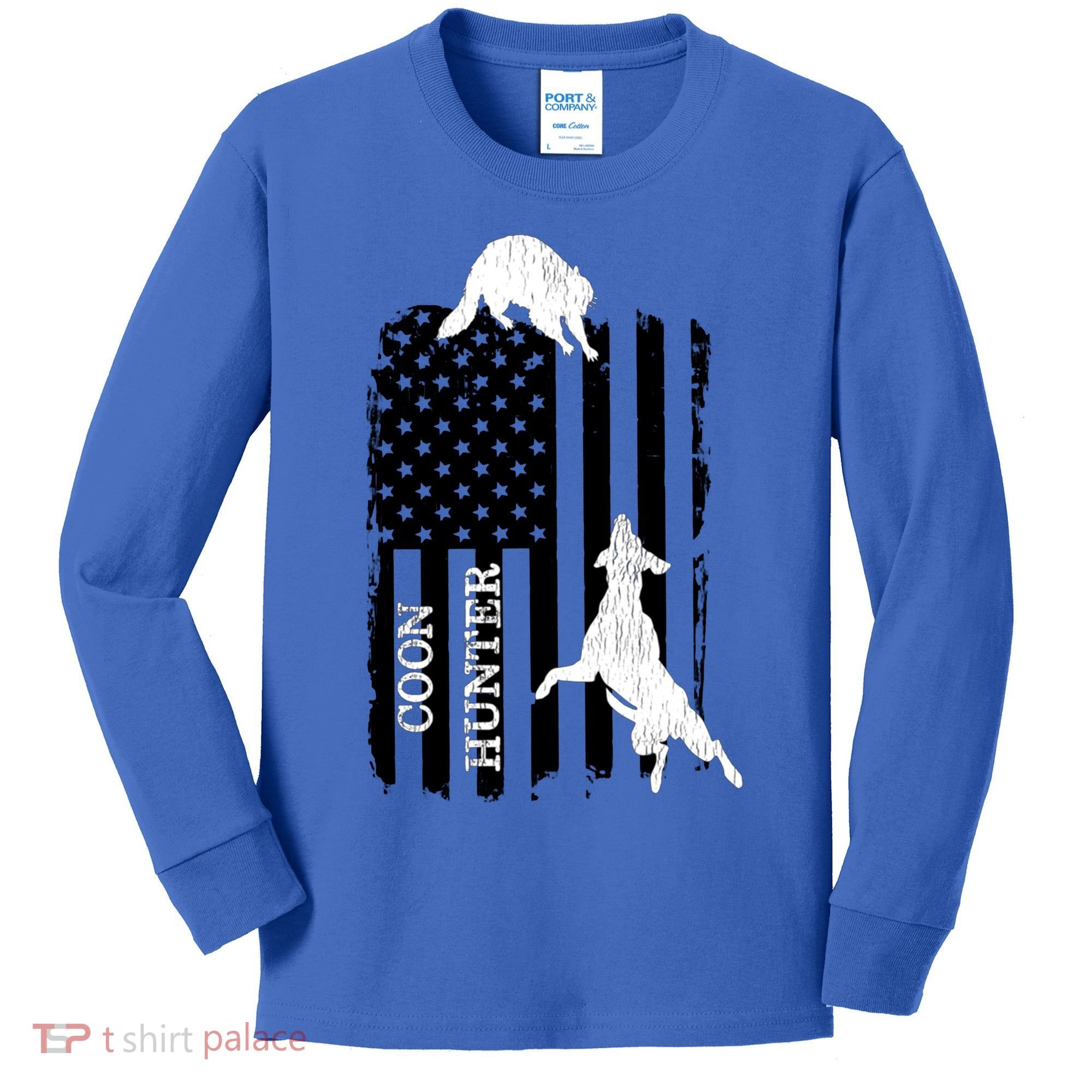 Coon Hunting American Flag Dog Kids Long Sleeve Shirt