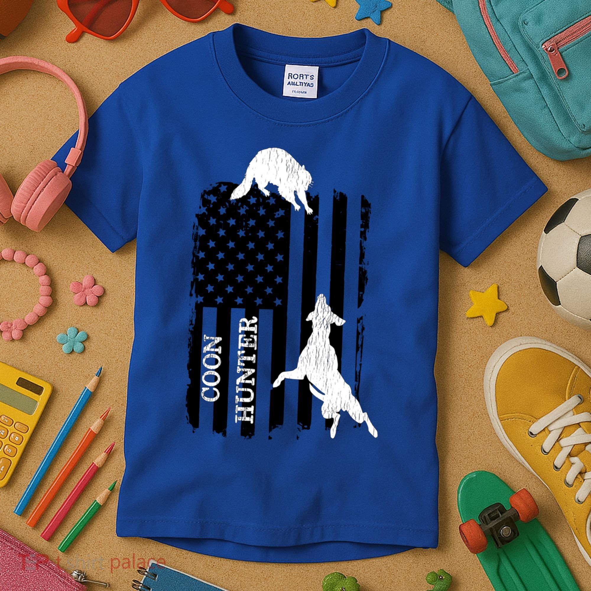 Coon Hunting American Flag Dog Kids T-Shirt
