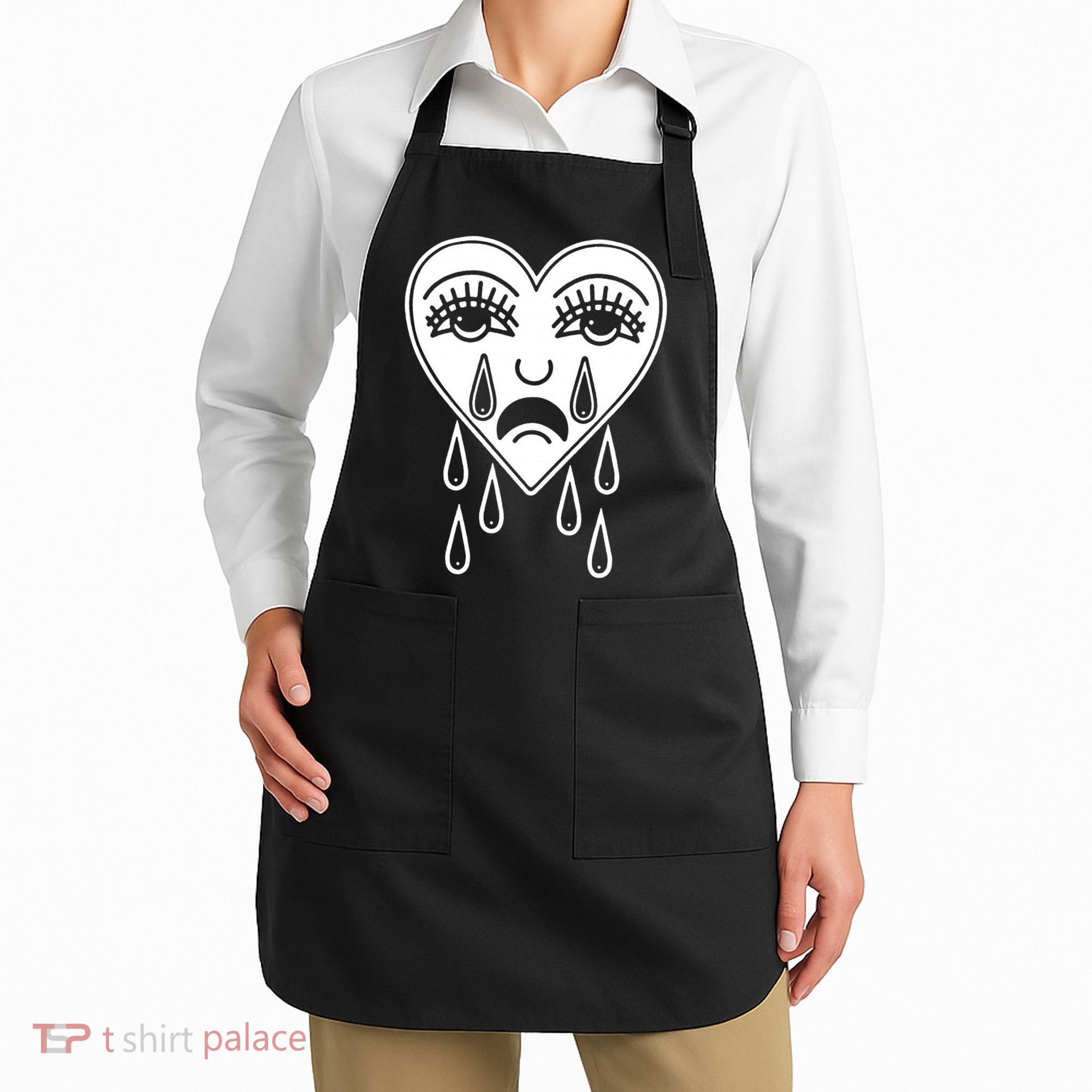 Crying Heart American Traditional Tattoo Old School Flash Apron