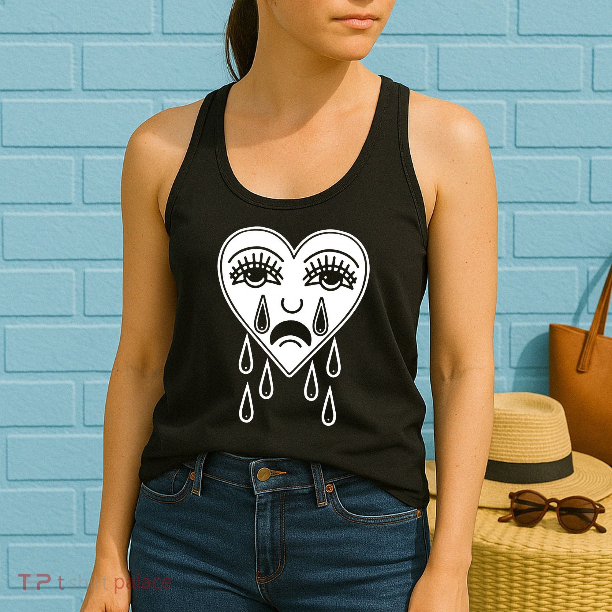 Crying Heart American Traditional Tattoo Old School Flash Women's Tank Top