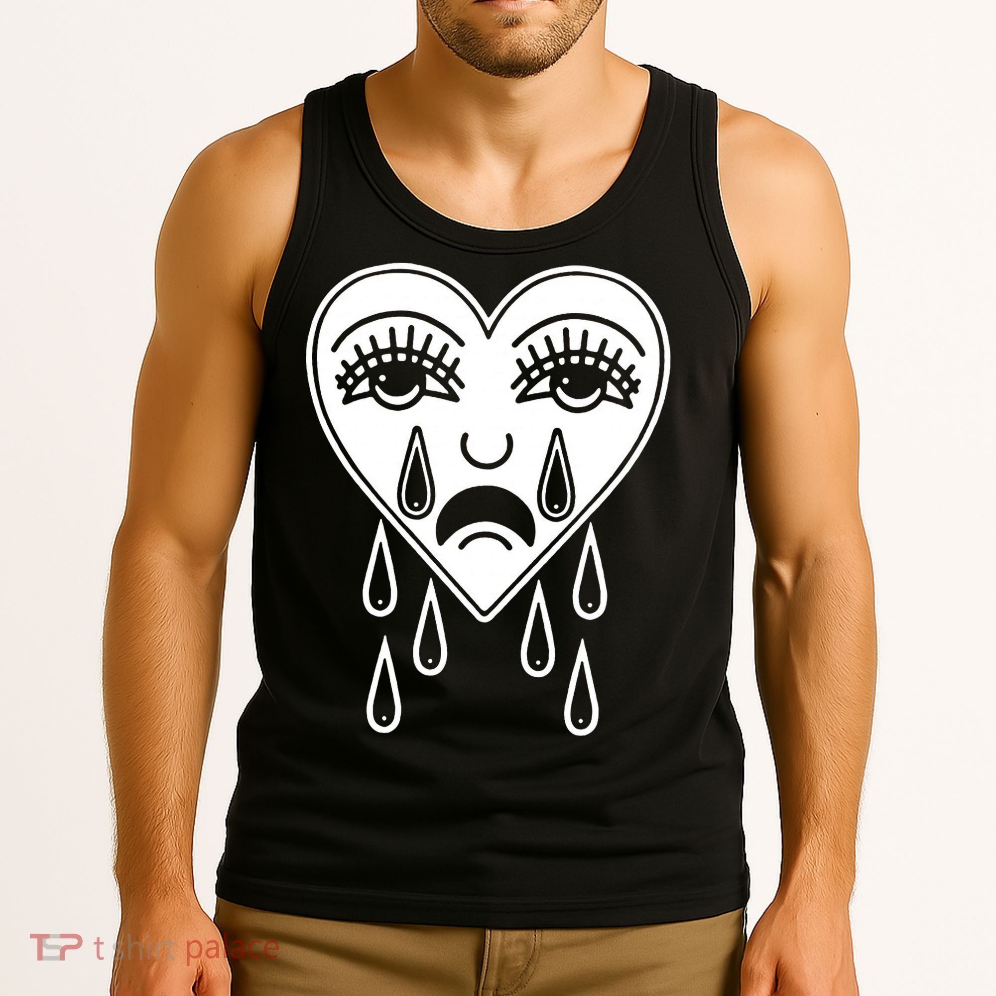 Crying Heart American Traditional Tattoo Old School Flash Tank Top