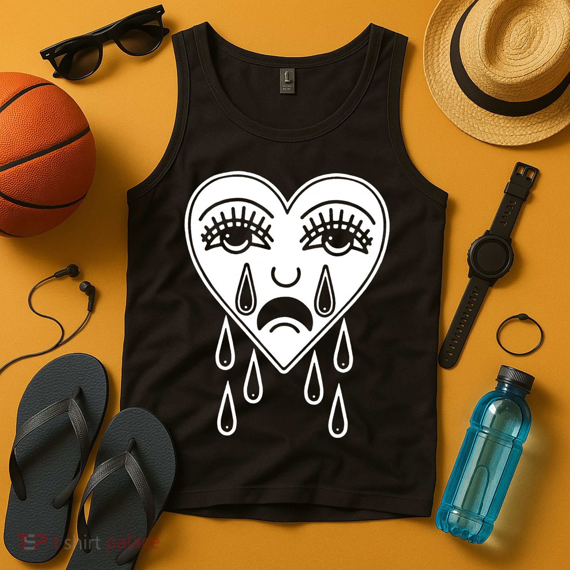Crying Heart American Traditional Tattoo Old School Flash Tank Top
