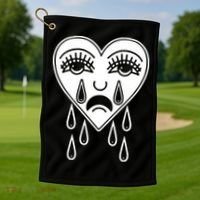 Crying Heart American Traditional Tattoo Old School Flash Golf Towel thumb 1
