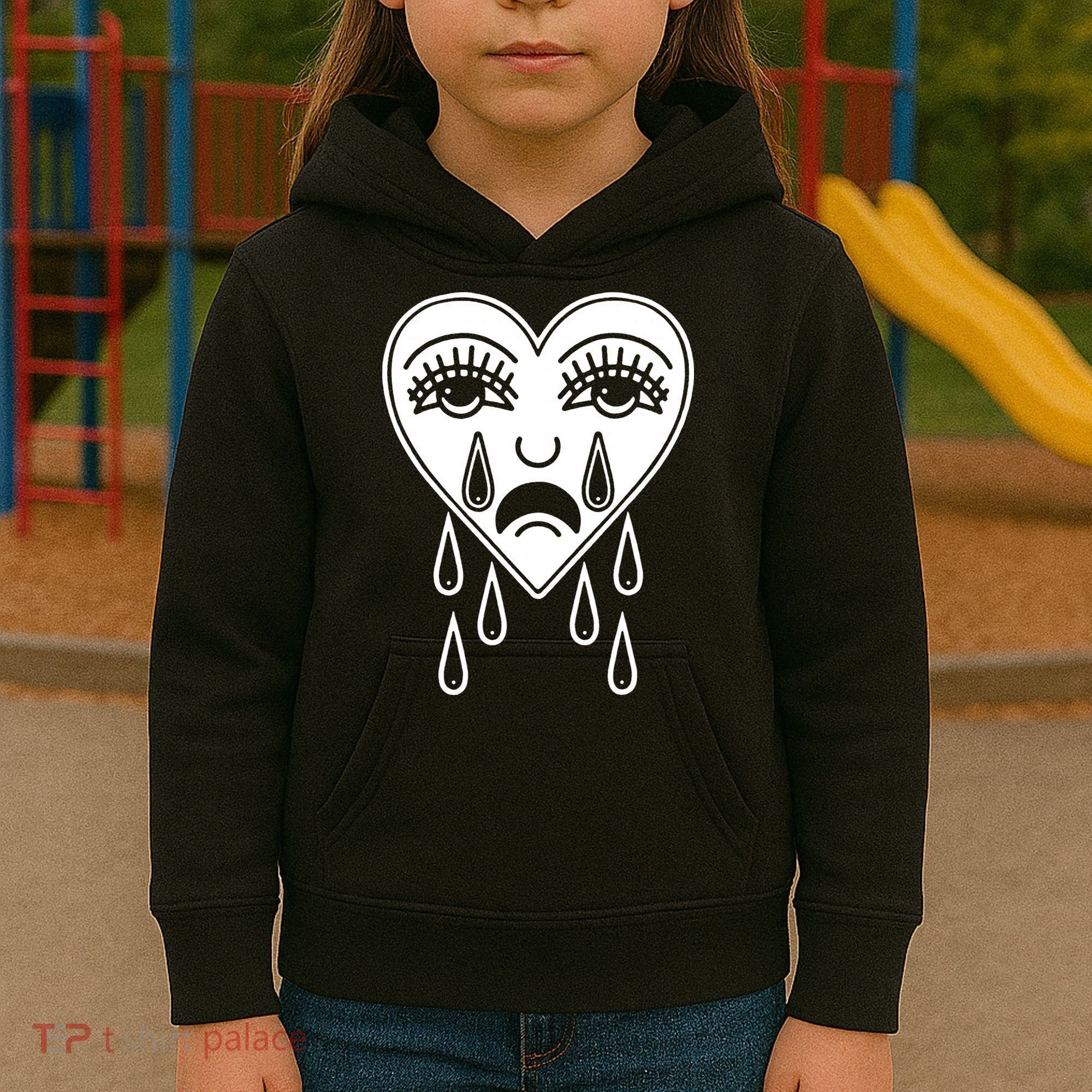 Crying Heart American Traditional Tattoo Old School Flash Kids Hoodie