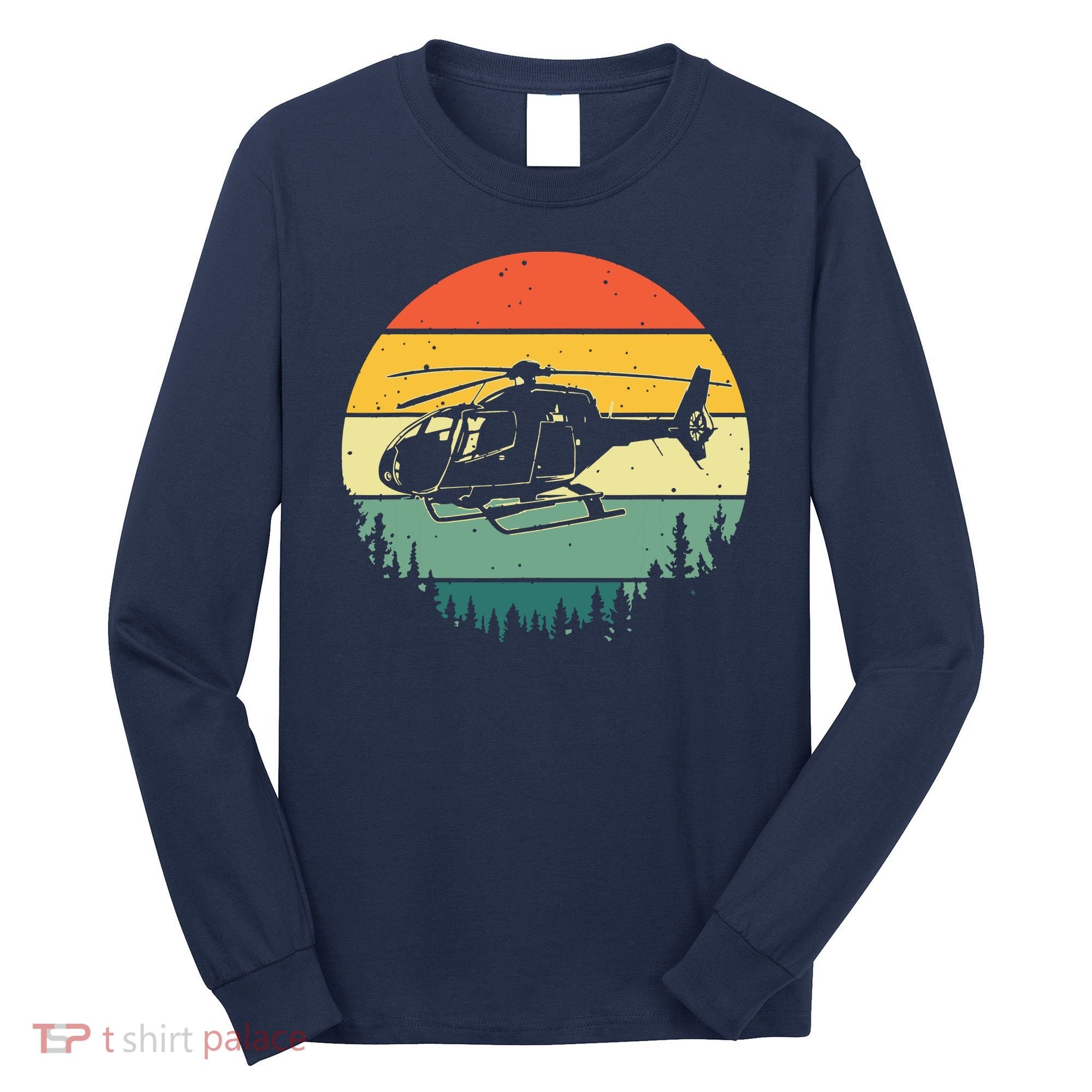 Cute Helicopter Art For Men Women Aviator Helicopter Pilot Long Sleeve Shirt