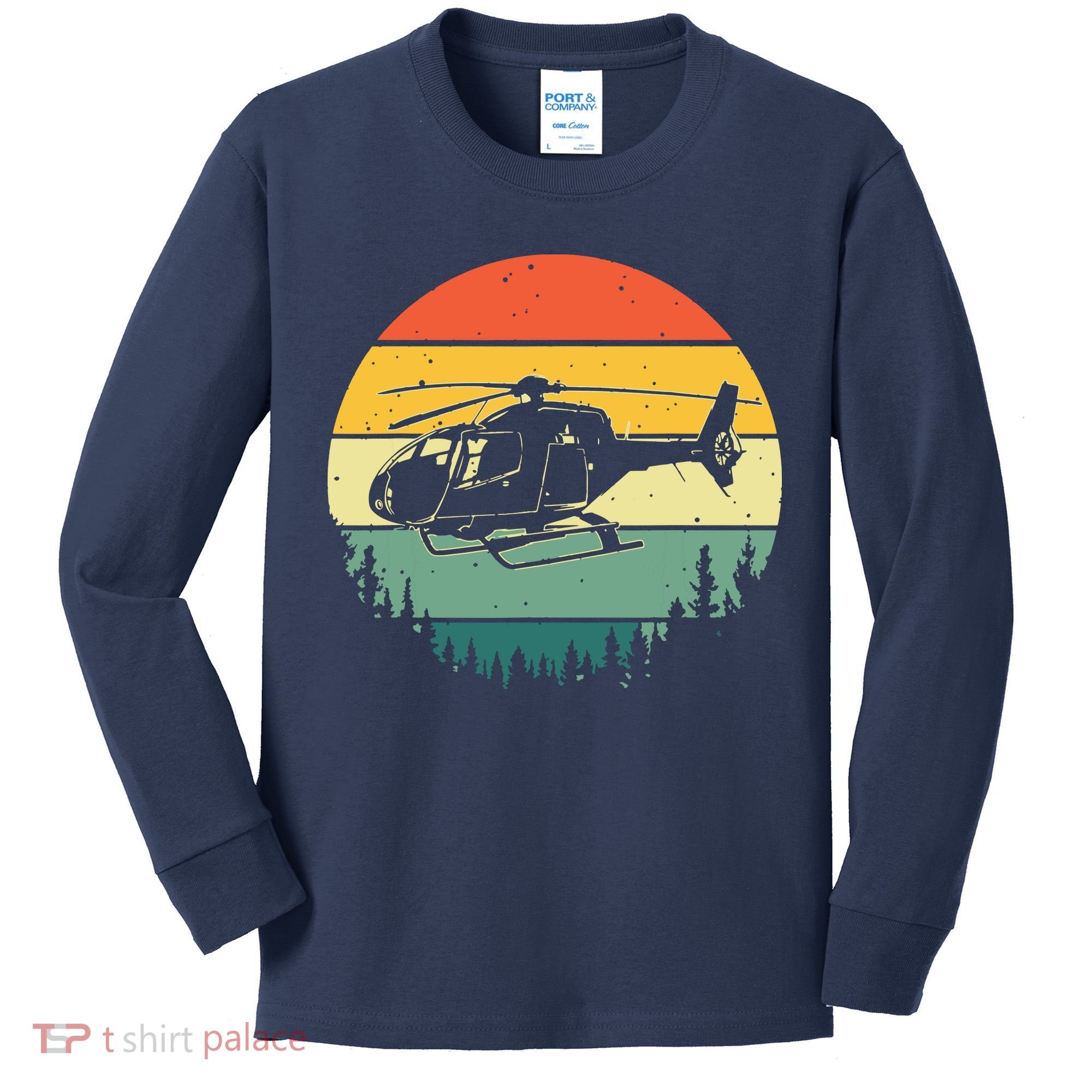 Cute Helicopter Art For Men Women Aviator Helicopter Pilot Kids Long Sleeve Shirt