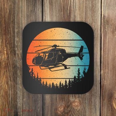 Cute Helicopter Art Aviator Helicopter Pilot Coaster