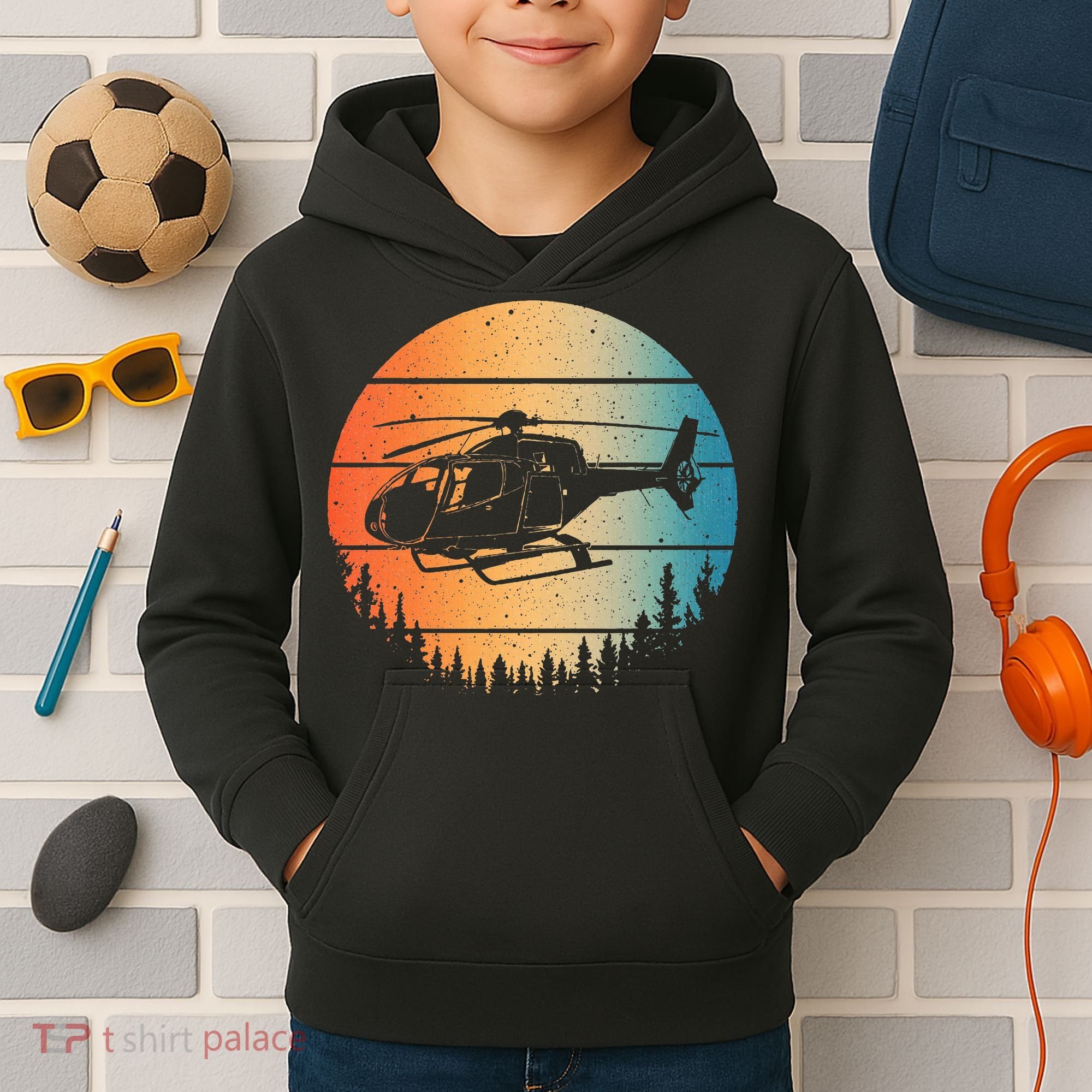 Cute Helicopter Art Aviator Helicopter Pilot Kids Hoodie