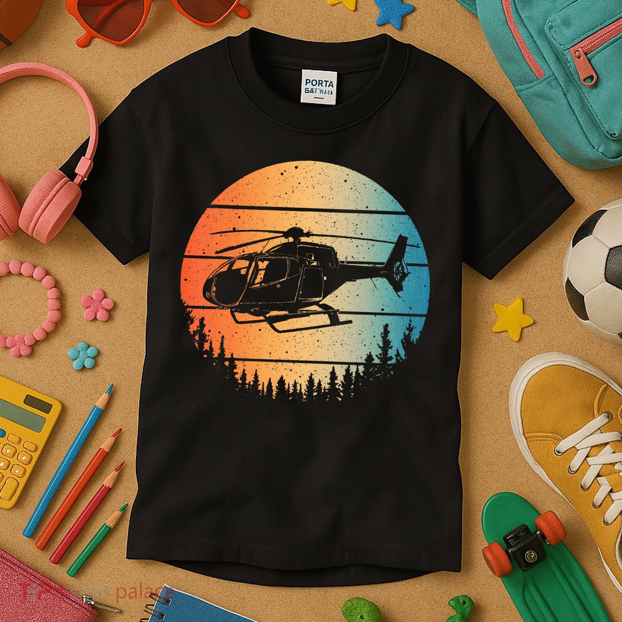 Cute Helicopter Art Aviator Helicopter Pilot Kids T-Shirt