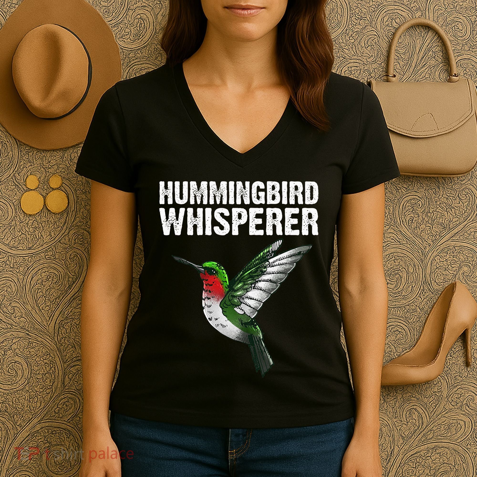 Cute Hummingbird Art Bird Watcher Bird Lover Women's V-Neck T-Shirt