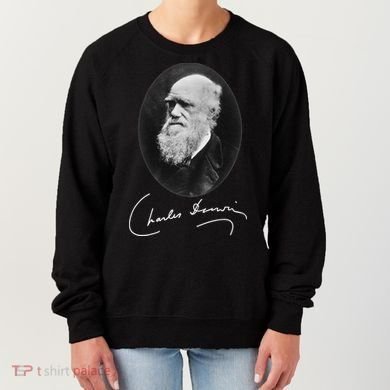 Charles Darwin Portrait Signature Evolution Atheist Science Women's Sweatshirt
