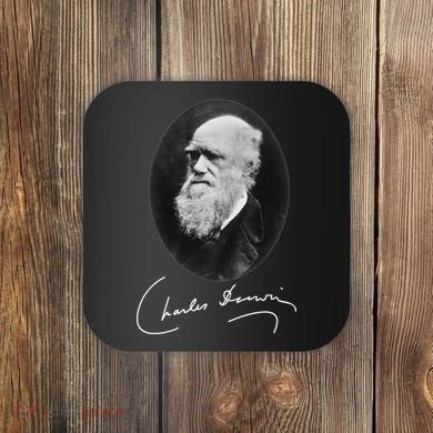 Charles Darwin Portrait Signature Evolution Atheist Science Coaster