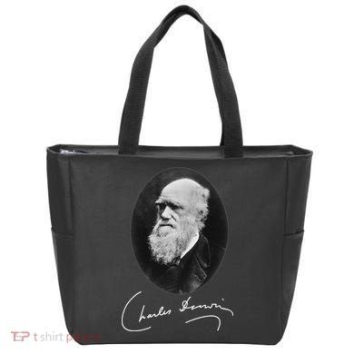 Charles Darwin Portrait Signature Evolution Atheist Science Tote Bag