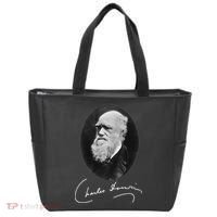 Charles Darwin Portrait Signature Evolution Atheist Science Tote Bag thumb 0