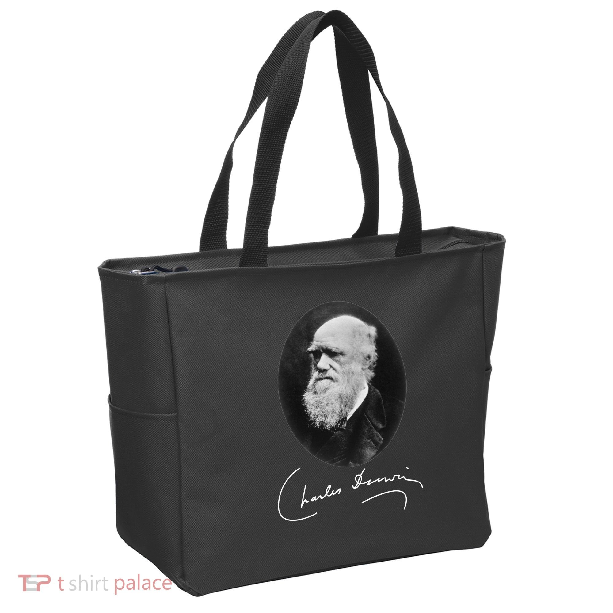 Charles Darwin Portrait Signature Evolution Atheist Science Tote Bag