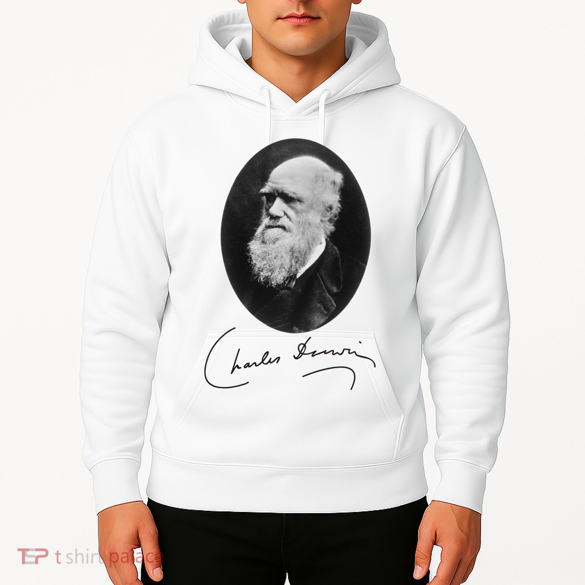 Charles Darwin Portrait Signature Evolution Atheist Science Hoodie