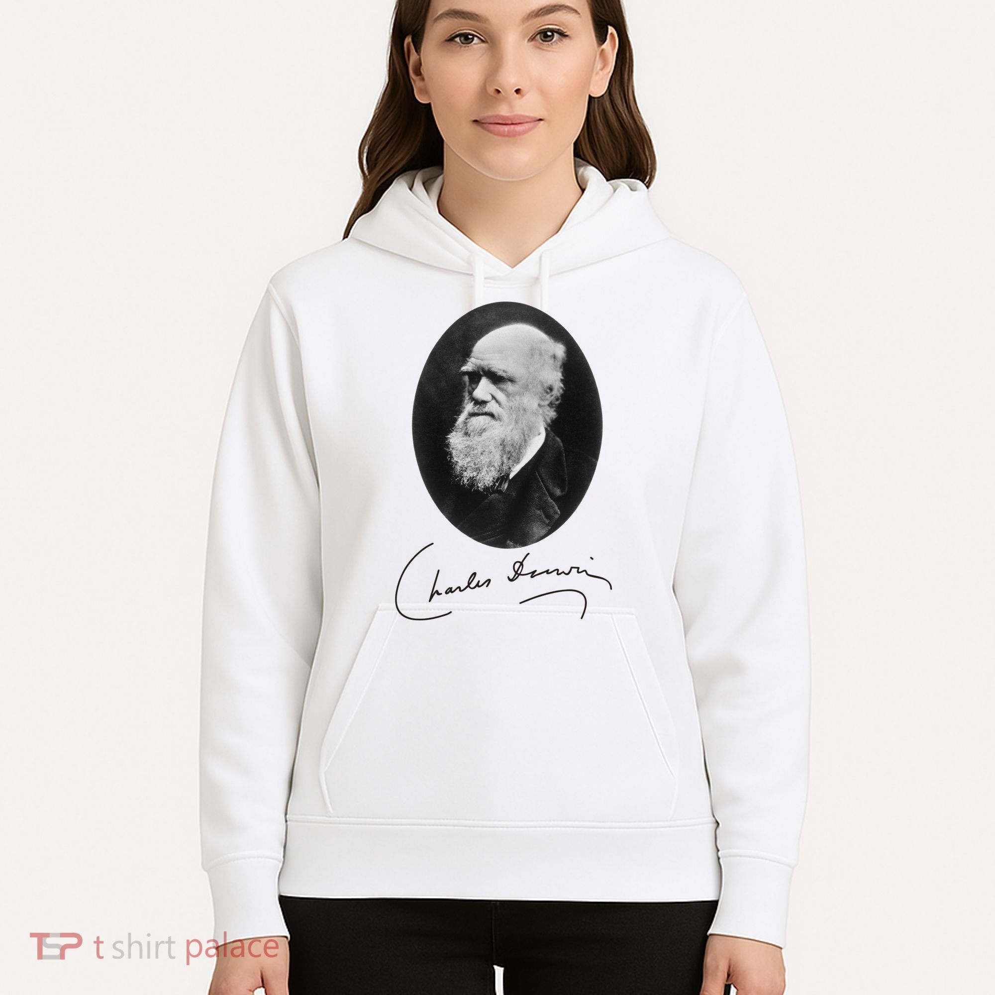 Charles Darwin Portrait Signature Evolution Atheist Science Hoodie