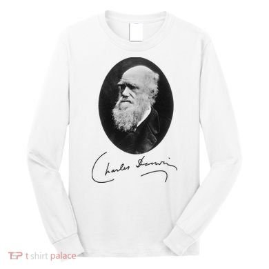 Charles Darwin Portrait Signature Evolution Atheist Science Long Sleeve Shirt