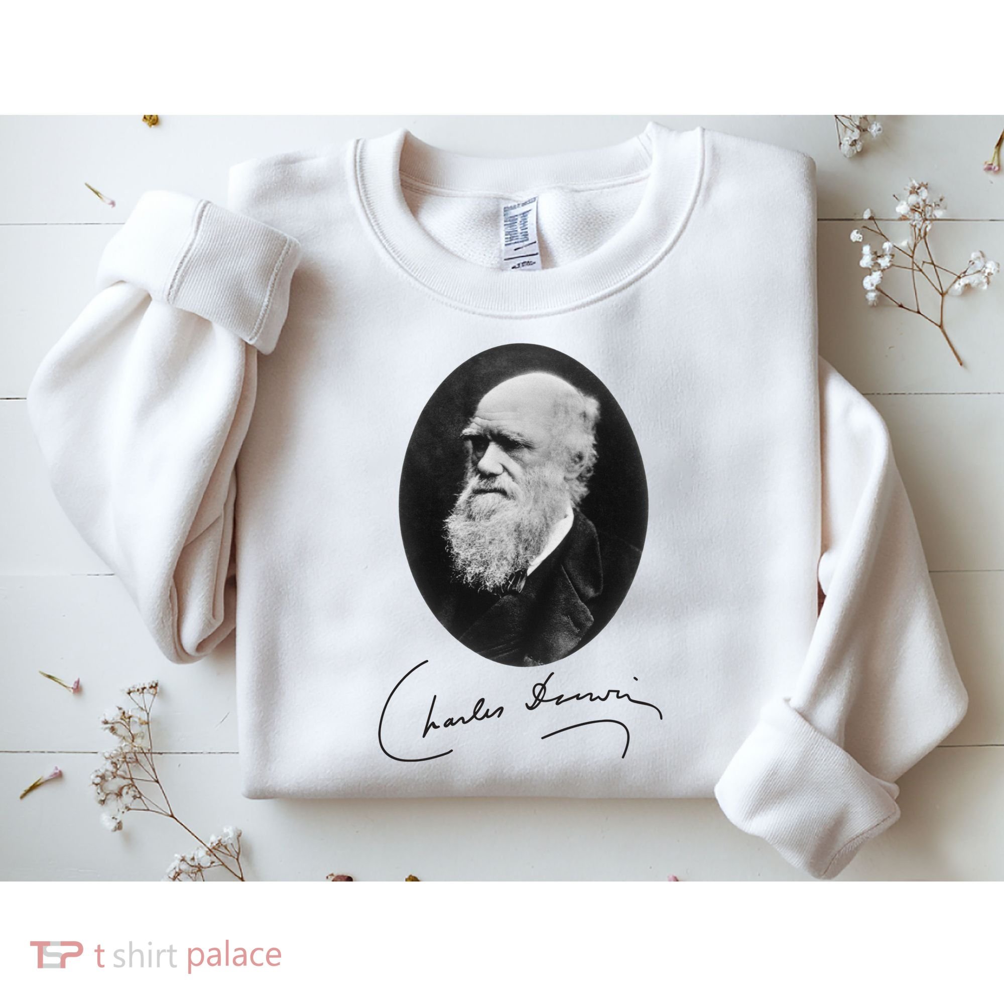 Charles Darwin Portrait Signature Evolution Atheist Science Sweatshirt