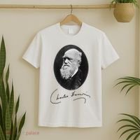 Charles Darwin Portrait Signature Evolution Atheist Science T-Shirt thumb 2