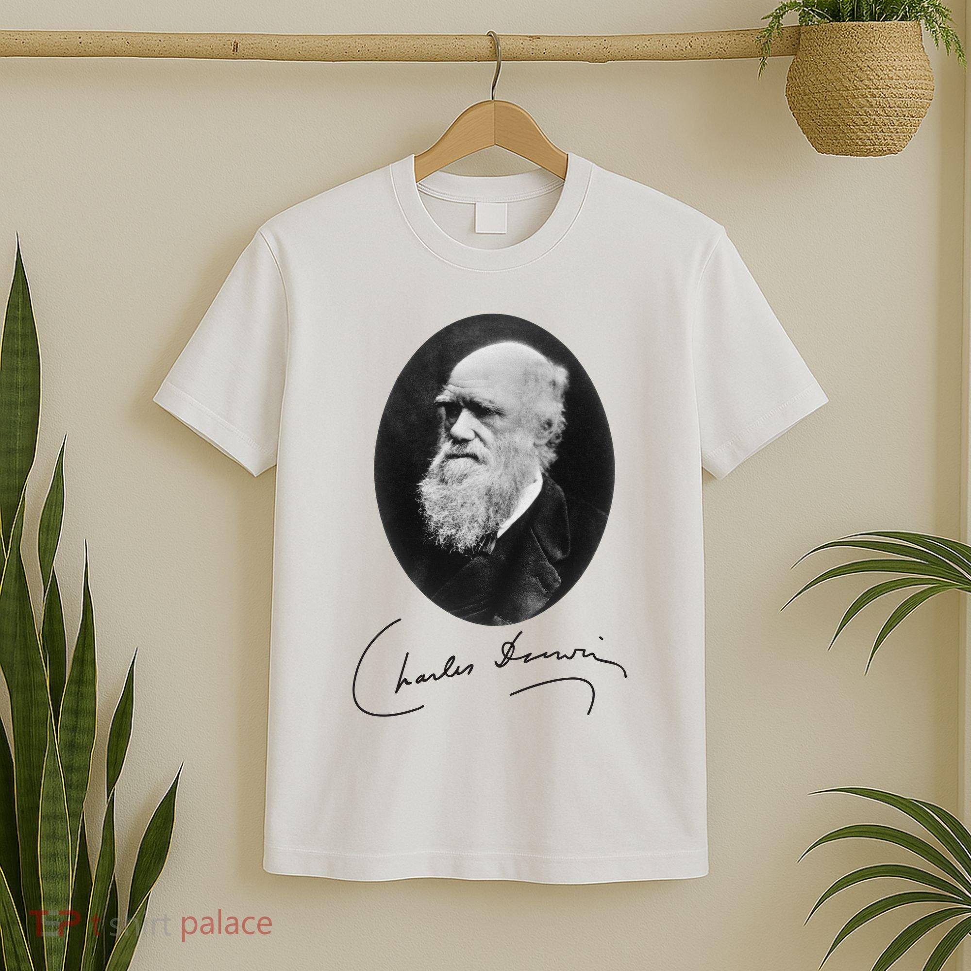 Charles Darwin Portrait Signature Evolution Atheist Science T-Shirt