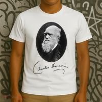 Charles Darwin Portrait Signature Evolution Atheist Science T-Shirt thumb 3
