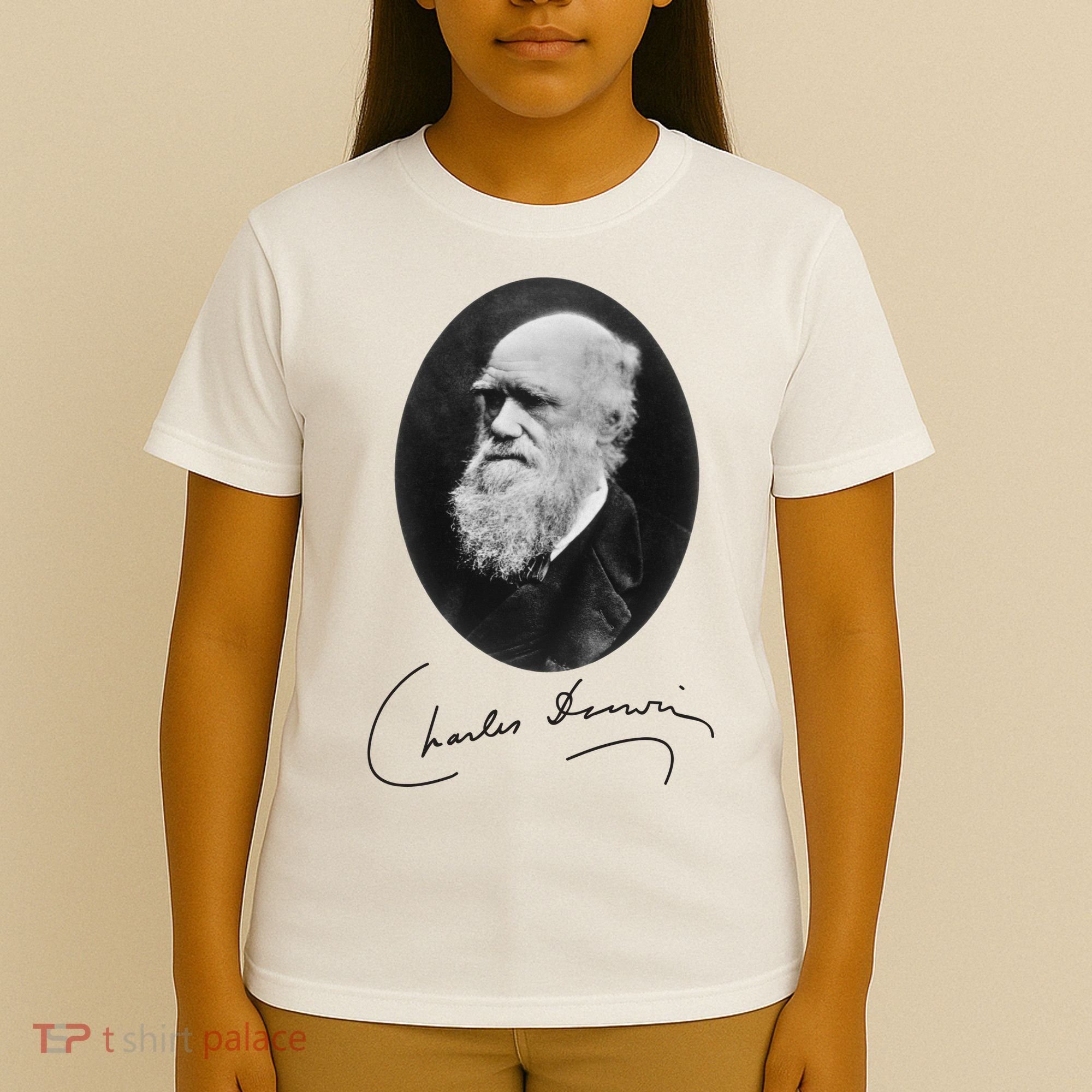 Charles Darwin Portrait Signature Evolution Atheist Science T-Shirt
