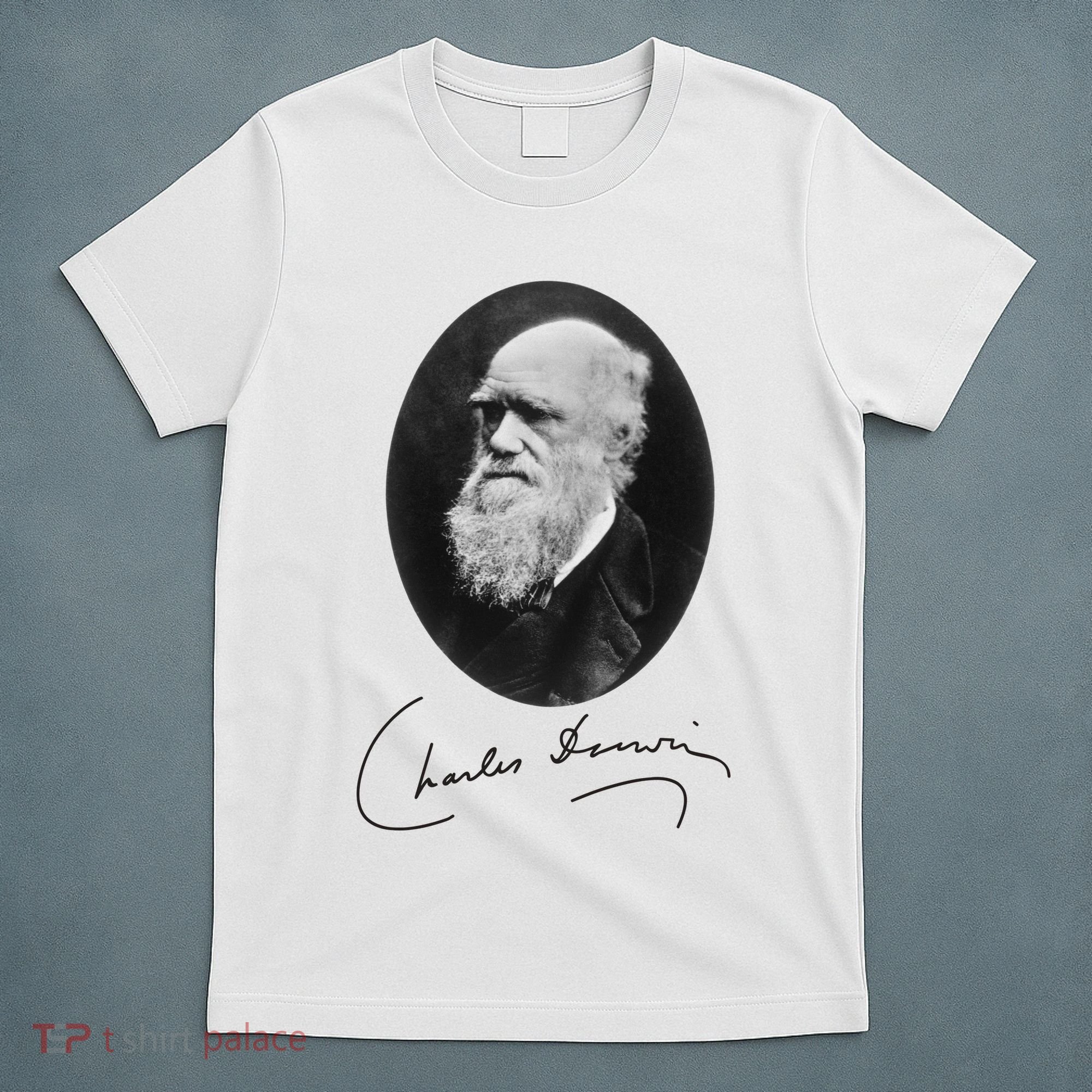 Charles Darwin Portrait Signature Evolution Atheist Science T-Shirt