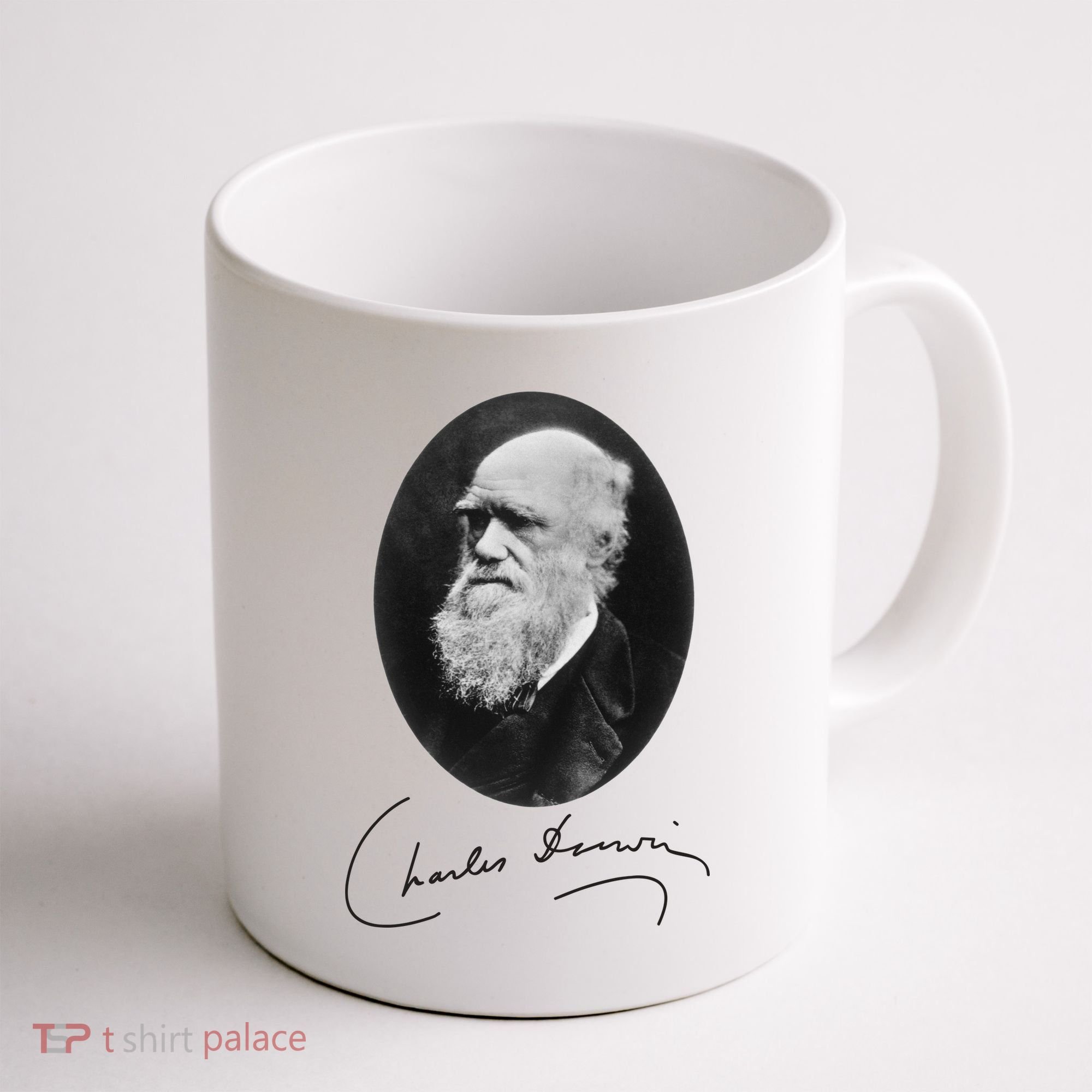 Charles Darwin Portrait Signature Evolution Atheist Science Coffee Mug