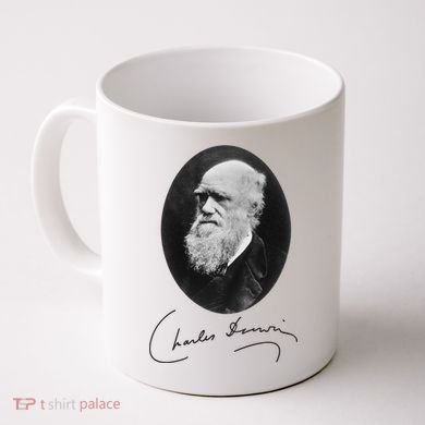 Charles Darwin Portrait Signature Evolution Atheist Science Coffee Mug