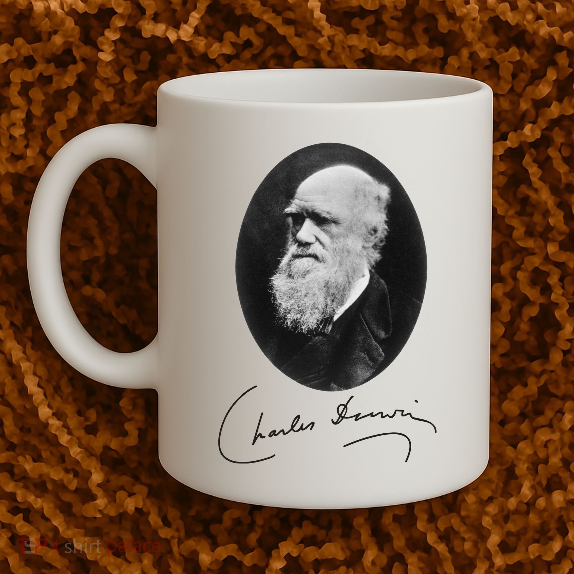 Charles Darwin Portrait Signature Evolution Atheist Science Coffee Mug