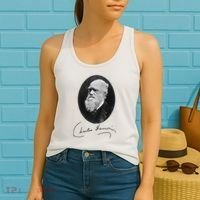 Charles Darwin Portrait Signature Evolution Atheist Science Women's Tank Top thumb 2