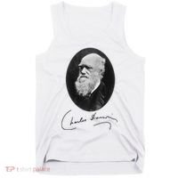 Charles Darwin Portrait Signature Evolution Atheist Science Tank Top thumb 0